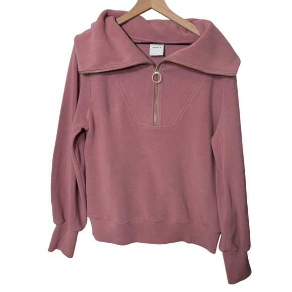 Varley Quarter Zip Pullover Sweatshirt Ribbed Collar Mauve Women's Medium Flaw - Picture 1 of 8
